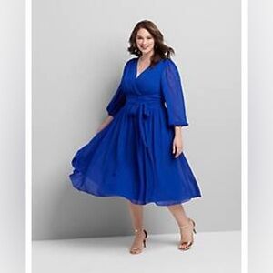 EUC Size 18 Lane Bryant faux wrap midi dress cobalt blue